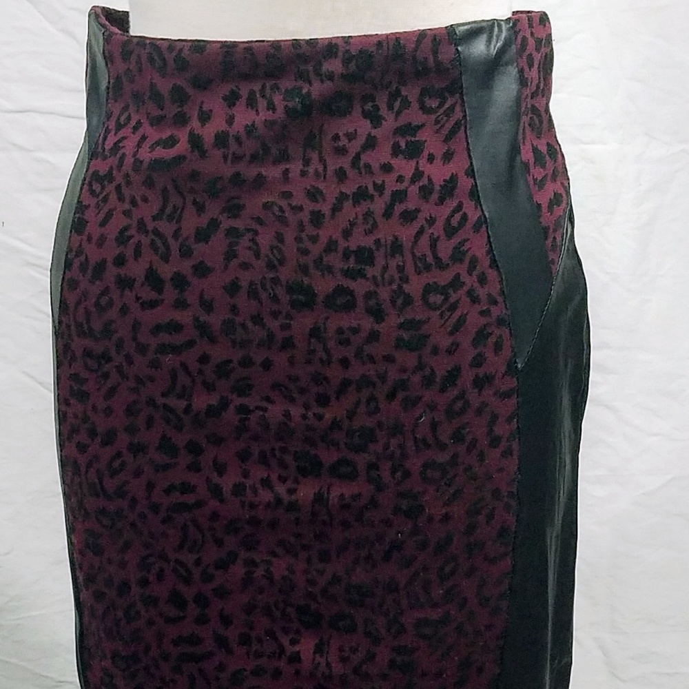 Leopard Print w Faux leather Bodycon Pencil Skirt